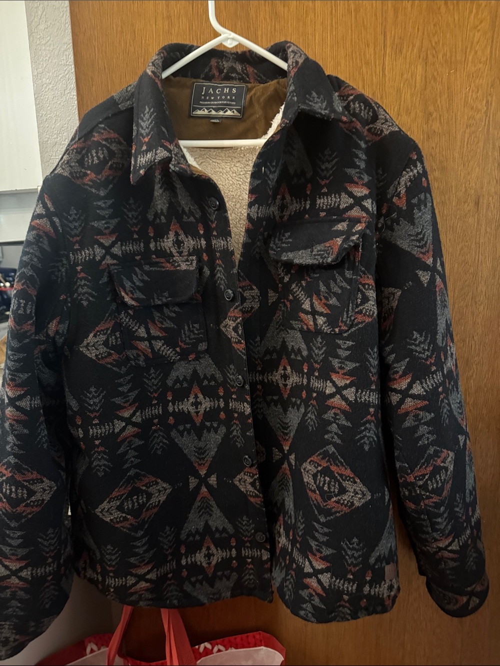 Jachs Black Aztec Print Shirt Jacket with Rust and Gray Accents